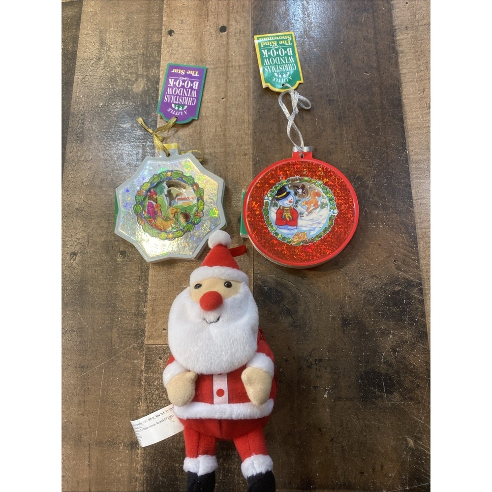Lot of 3 Vintage Christmas Books 2 Ornaments Window 1996 & 2000 Santa Backpack